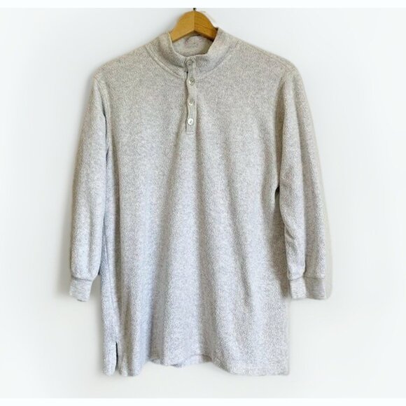 Soft Surroundings Women’s Small Petite Cozy Sweater Gray Henley Button Mock Neck - Picture 3 of 7